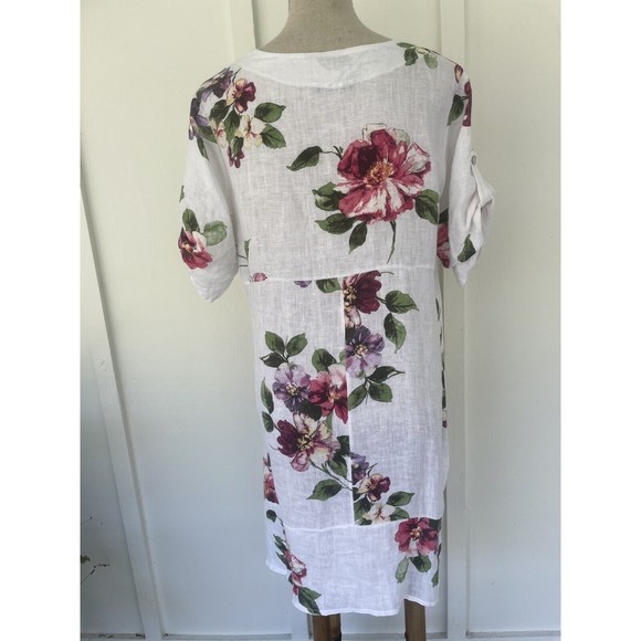 VANSA White Linen Floral Relaxed Langenlook Dress Made in Italy Petite Small - Picture 15 of 16